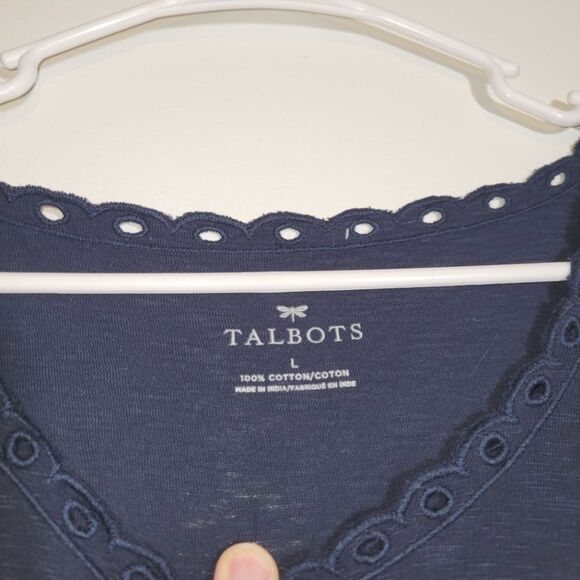 Talbots Navy Embroidered Eyelet Sleeveless Top Large - Picture 2 of 7